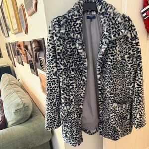 Kaari Blue Black and White Animal Print Teddy Jacket